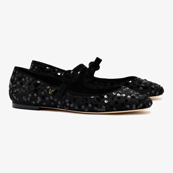 NEW LARROUDE Made In Brazil Handmade Sequin Blair Ballet Flat in black 825 10j5 - Picture 4 of 8